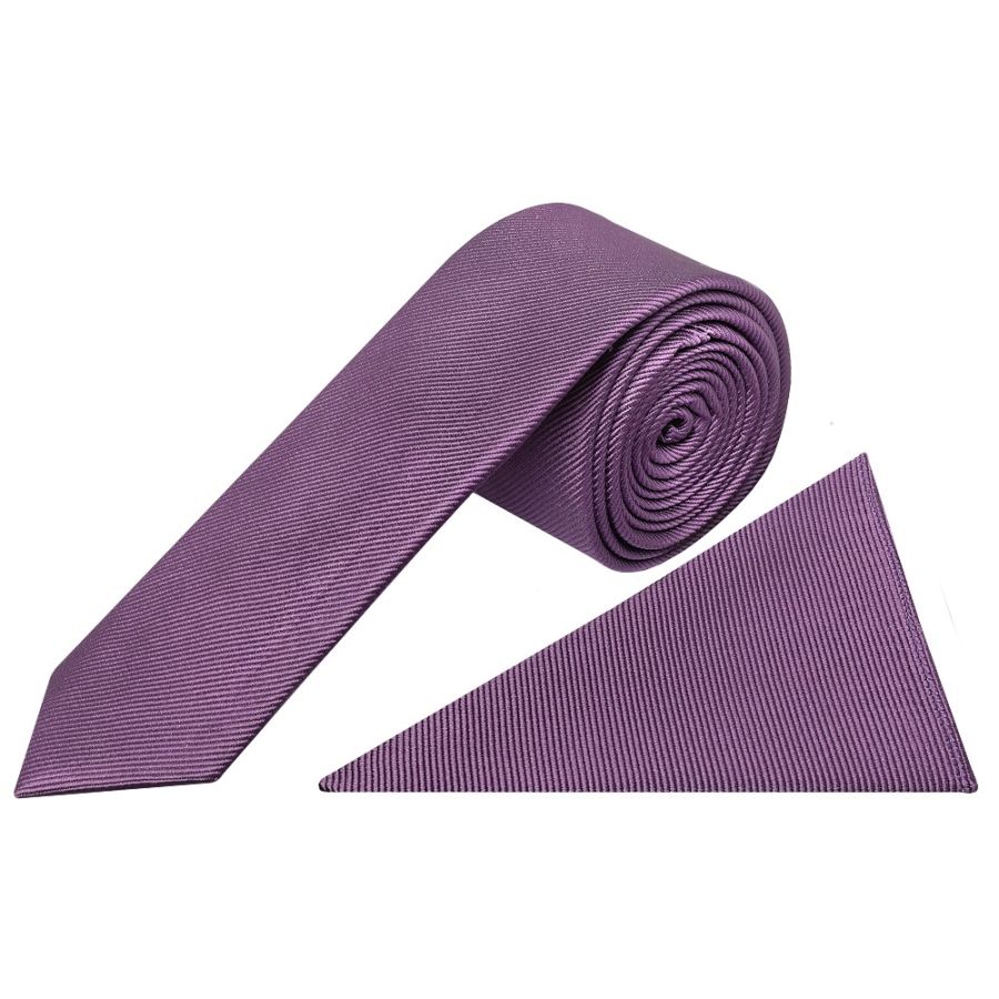 Mauve Silk Twill Skinny Men's Tie and Pocket Square Set