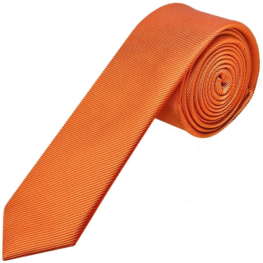 Orange Silk Twill Skinny Mens Tie