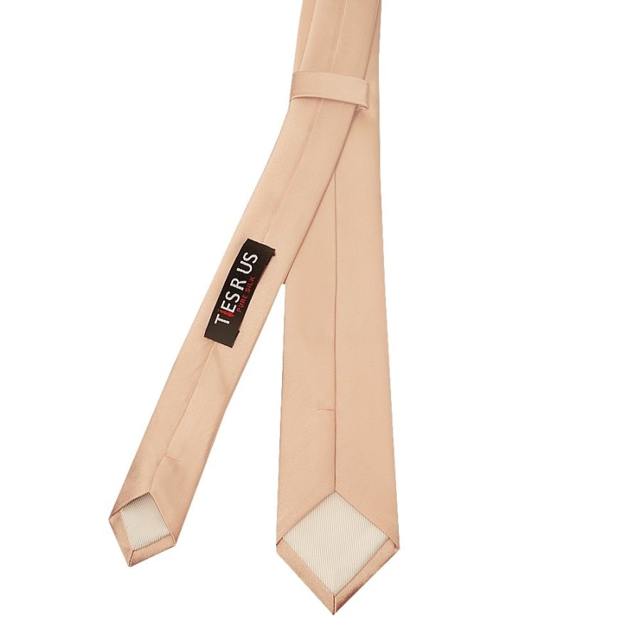 Plain Light Peach Satin Silk Skinny Men's Tie