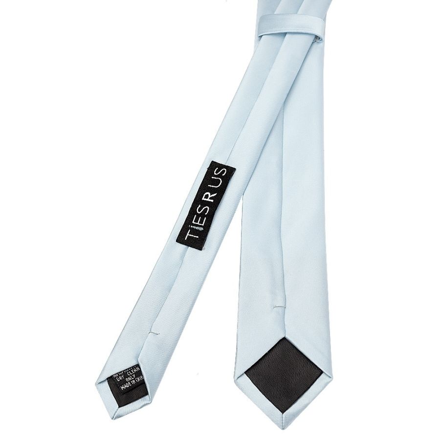 Plain Misty Blue Boys Satin Skinny Tie and Pocket Square Set