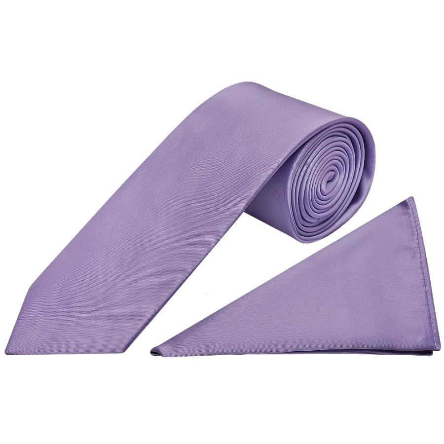 Plain Lilac Satin Classic Men's Tie and Pocket Square Set