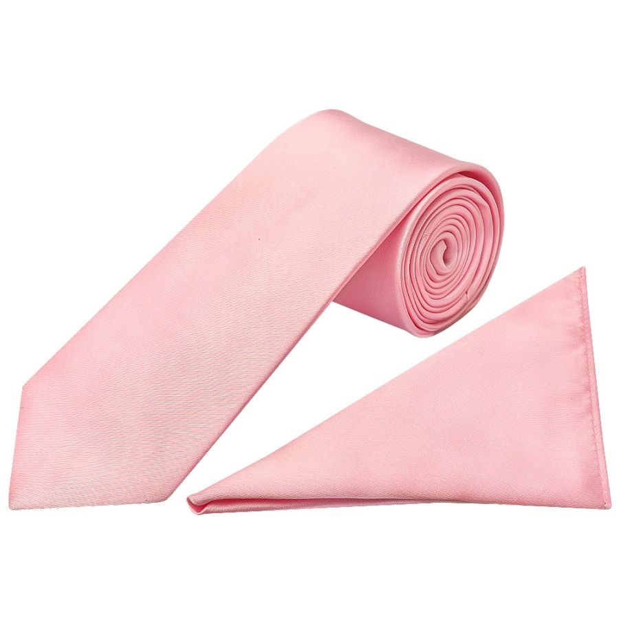 Plain Pink Satin Classic Men's Tie and Pocket Square Set