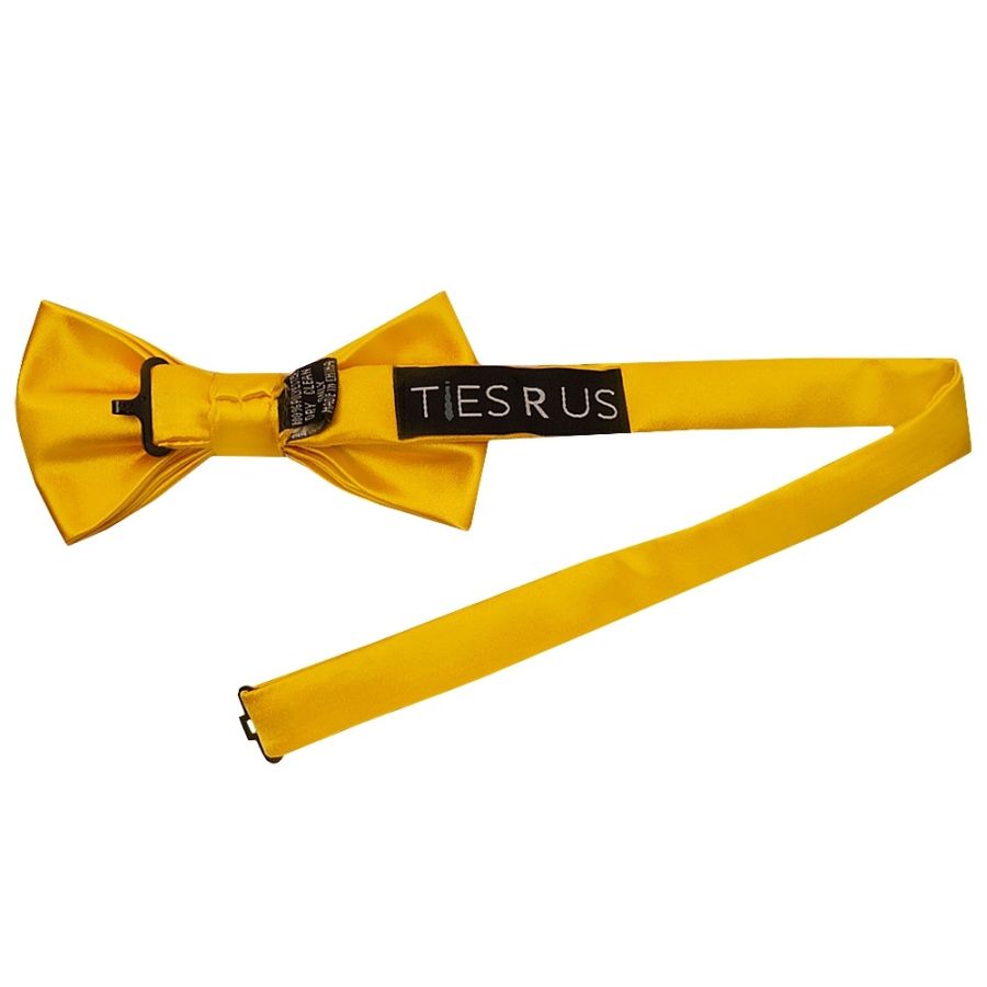 Plain Bright Yellow Hand Made Mens Bow Tie and Pocket Square Set