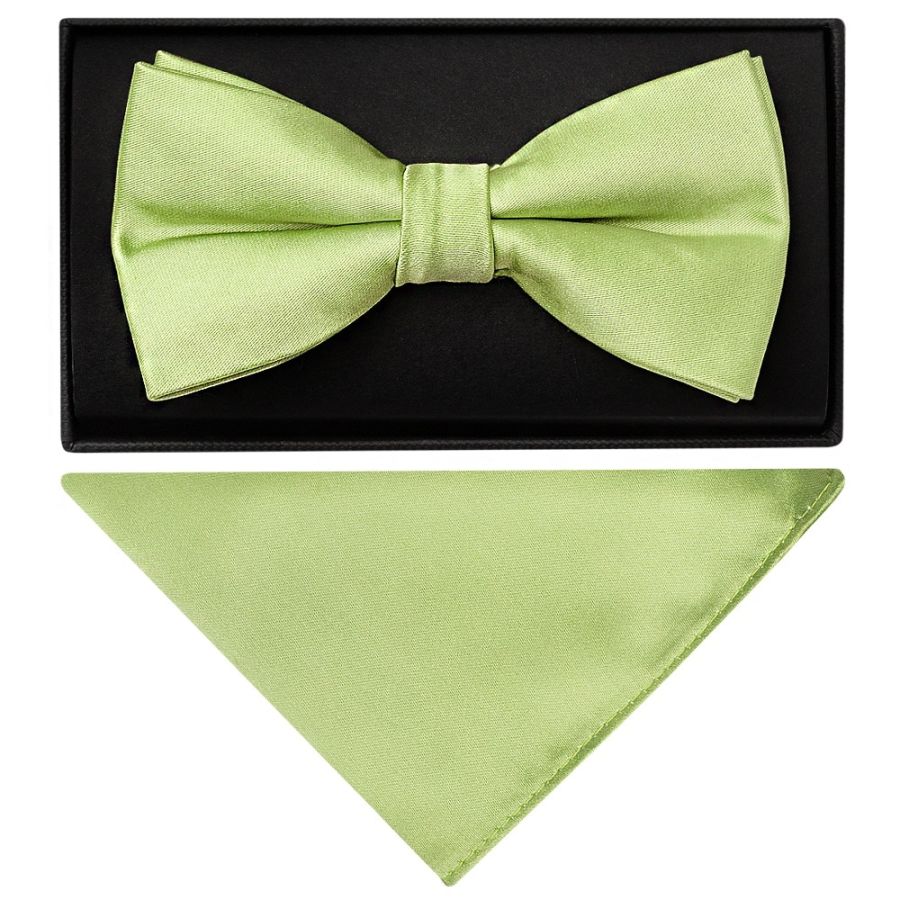 Plain Light Sage Handmade Mens Bow Tie and Pocket Square Set