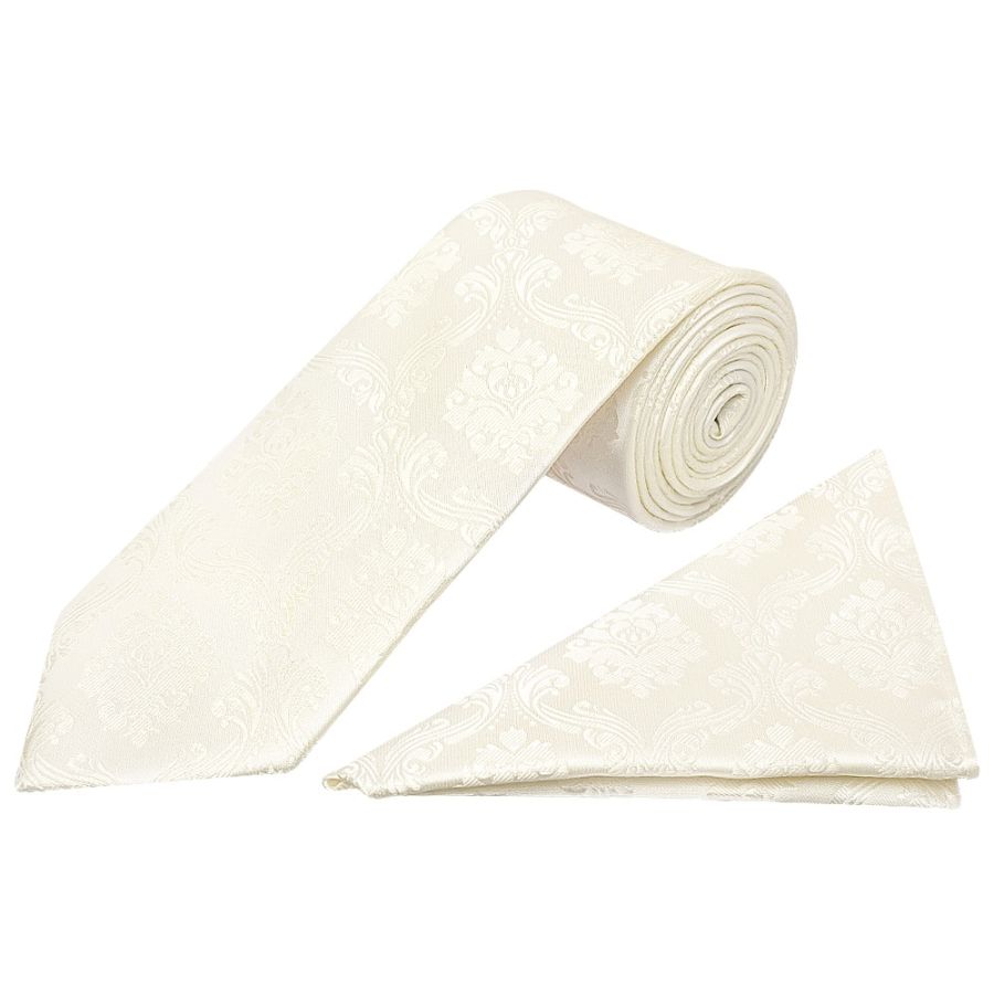 Ivory Paisley Classic Men's Tie and Pocket Square Set