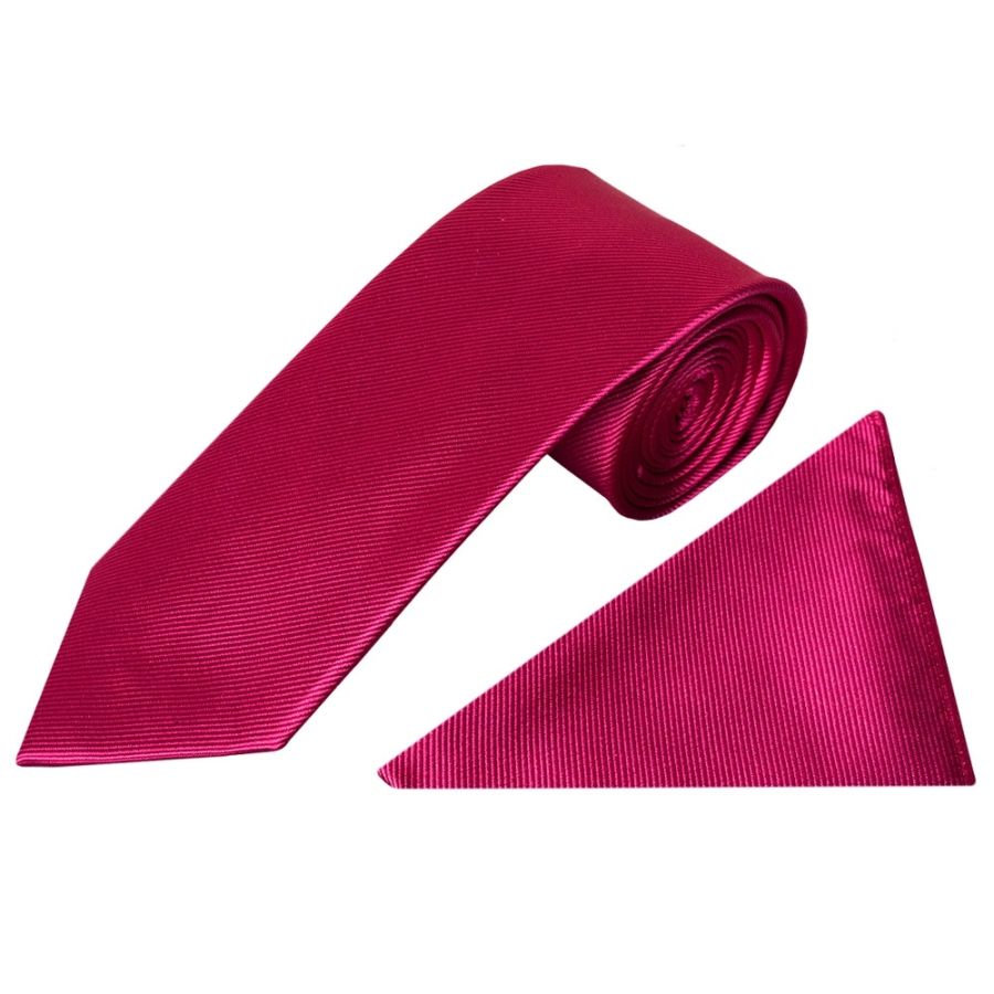 Fuchsia Pink Silk Twill Classic Mens Tie and Pocket Square Set