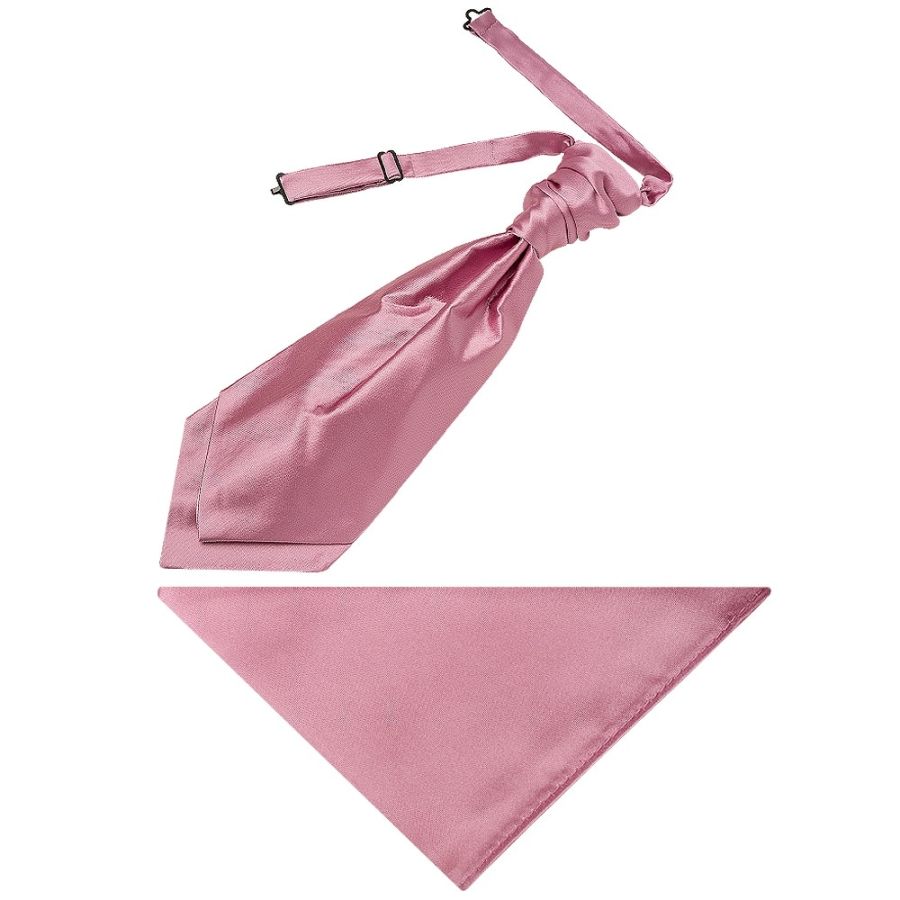 Plain Dusty Pink Satin Mens Cravat Tie and Pocket Square Set