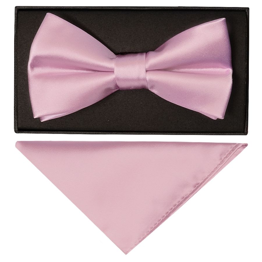 Plain Light Dusty Pink Handmade Mens Bow Tie and Pocket Square Set