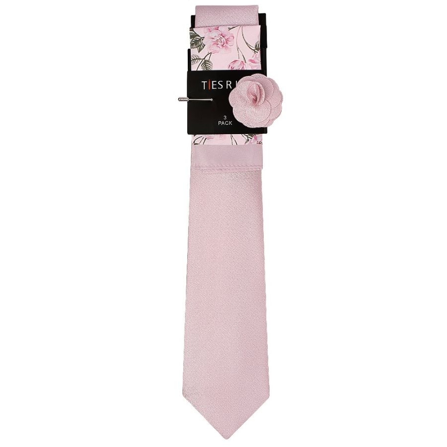 Classic Dusty Rose Mens Tie with Pocket Square and Lapel Pin Set