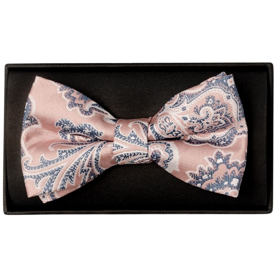 Pink and Blue Paisley Handmade Mens Bow Tie and Pocket Square Set