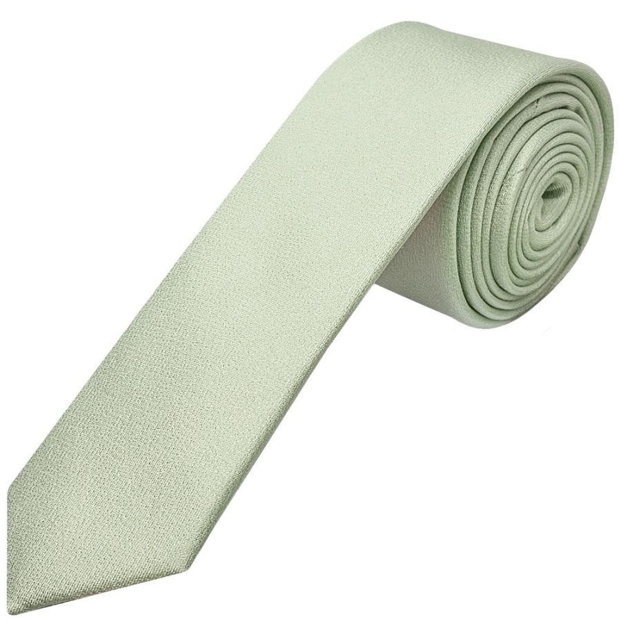 Plain Light Sage Green Silk Skinny Boys Tie and Pocket Square Set