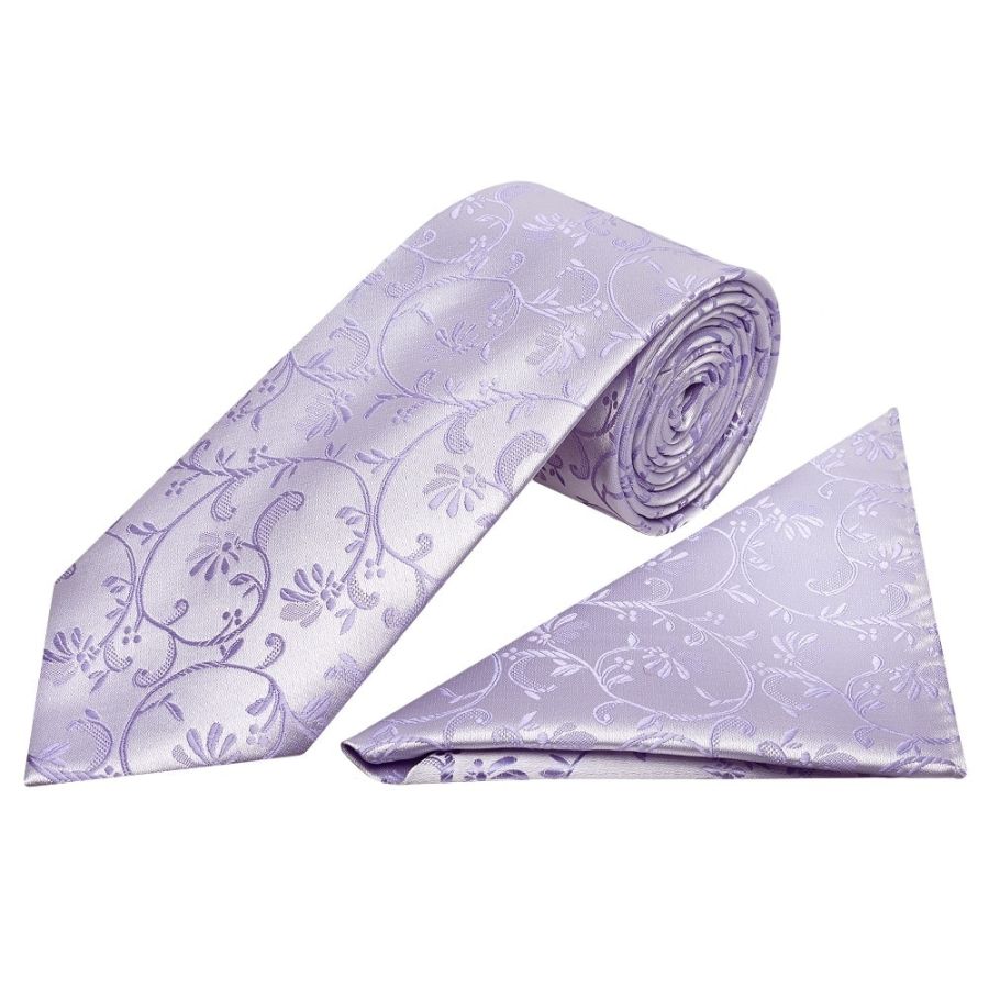 Lavender Floral Classic Men's Tie and Pocket Square Set
