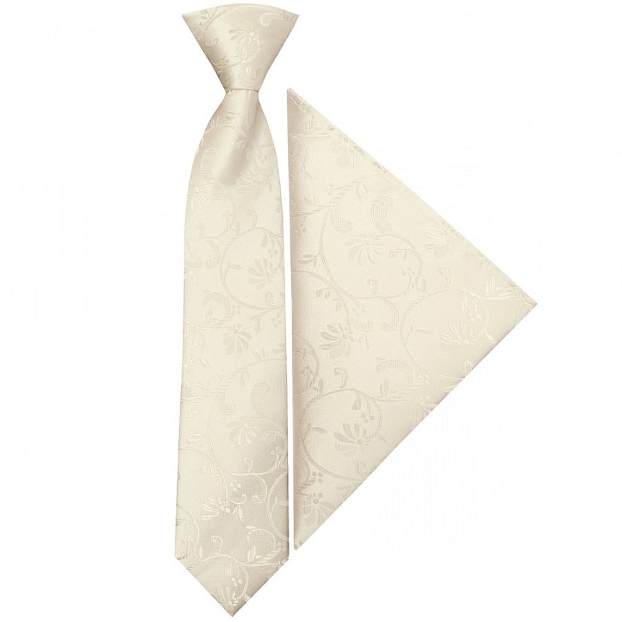 Pre Tied Ivory Floral Boys Tie and Pocket Square Set Age 4-7