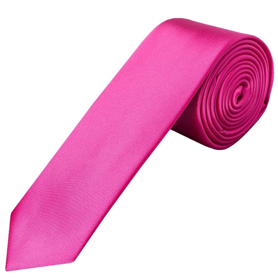 END OF SEASON STOCK Plain Cerise Pink Satin Skinny Men's Tie
