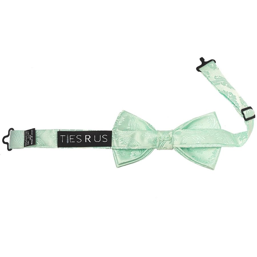 Pre Tied Mint Paisley Boys Bow Tie Age 8-11
