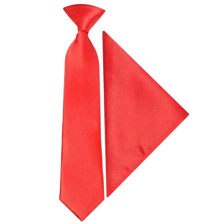 Pre Tied Coral Pink Satin Boys Tie and Pocket Square Set Age 4-7