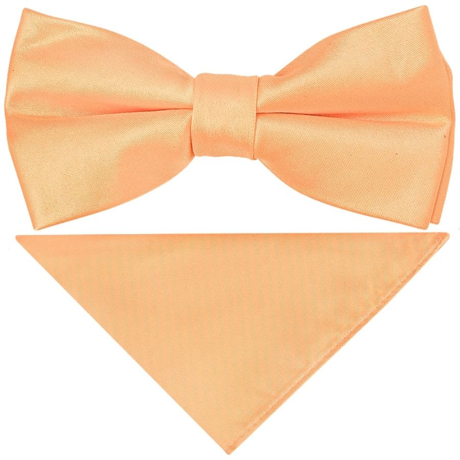 Pre Tied Peach Satin Boys Bow Tie and Pocket Square Set Age 4-7