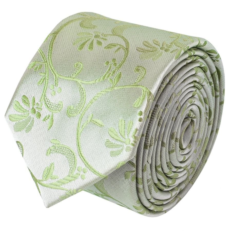 Sage Green Floral Skinny Boys Tie