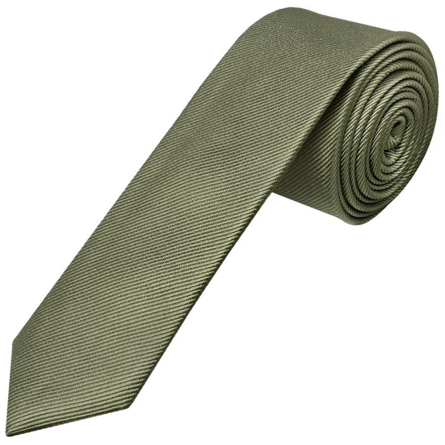 Olive Silk Twill Skinny Men's Tie and Pocket Square Set
