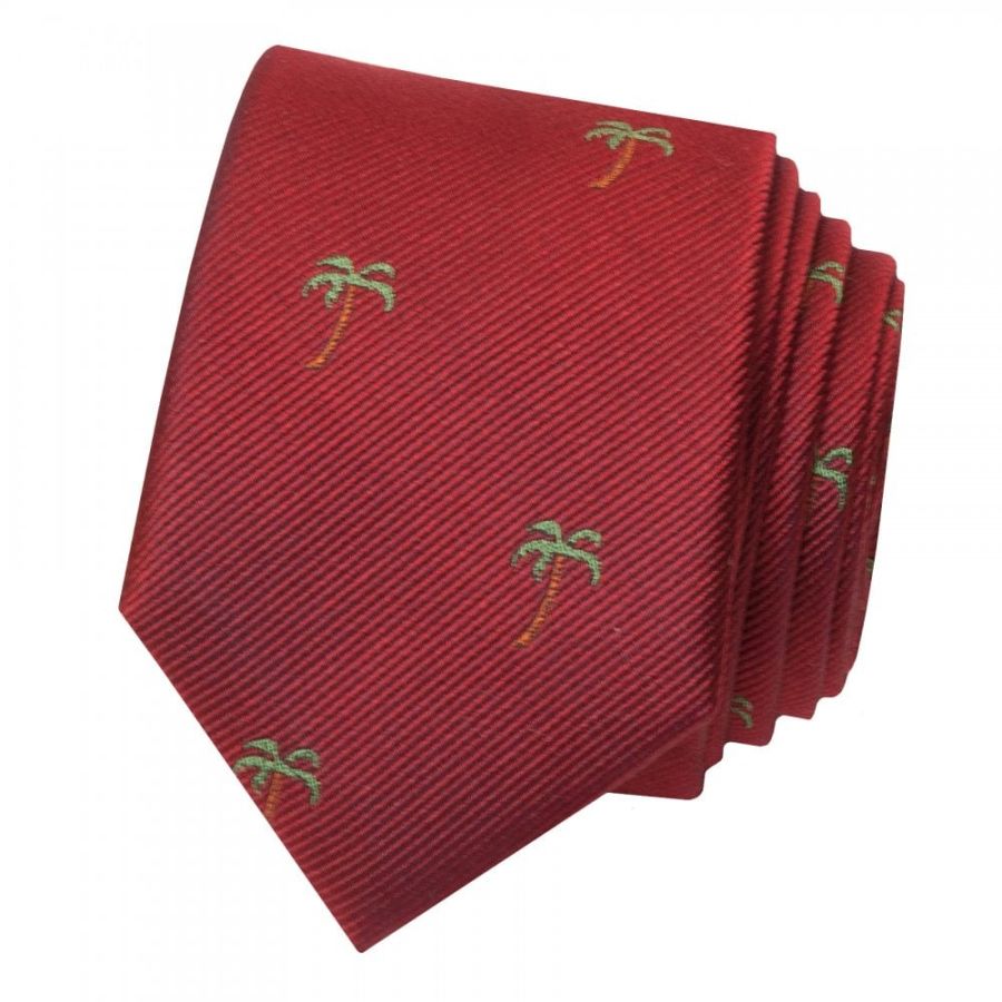 Burgundy Palm Tree Silk Skinny Men's Tie
