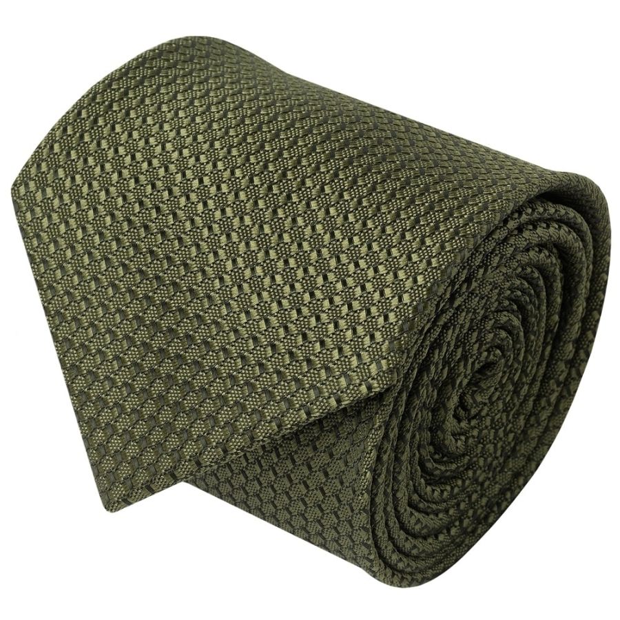Olive Green Textured Classic Tie and Pocket Square Set
