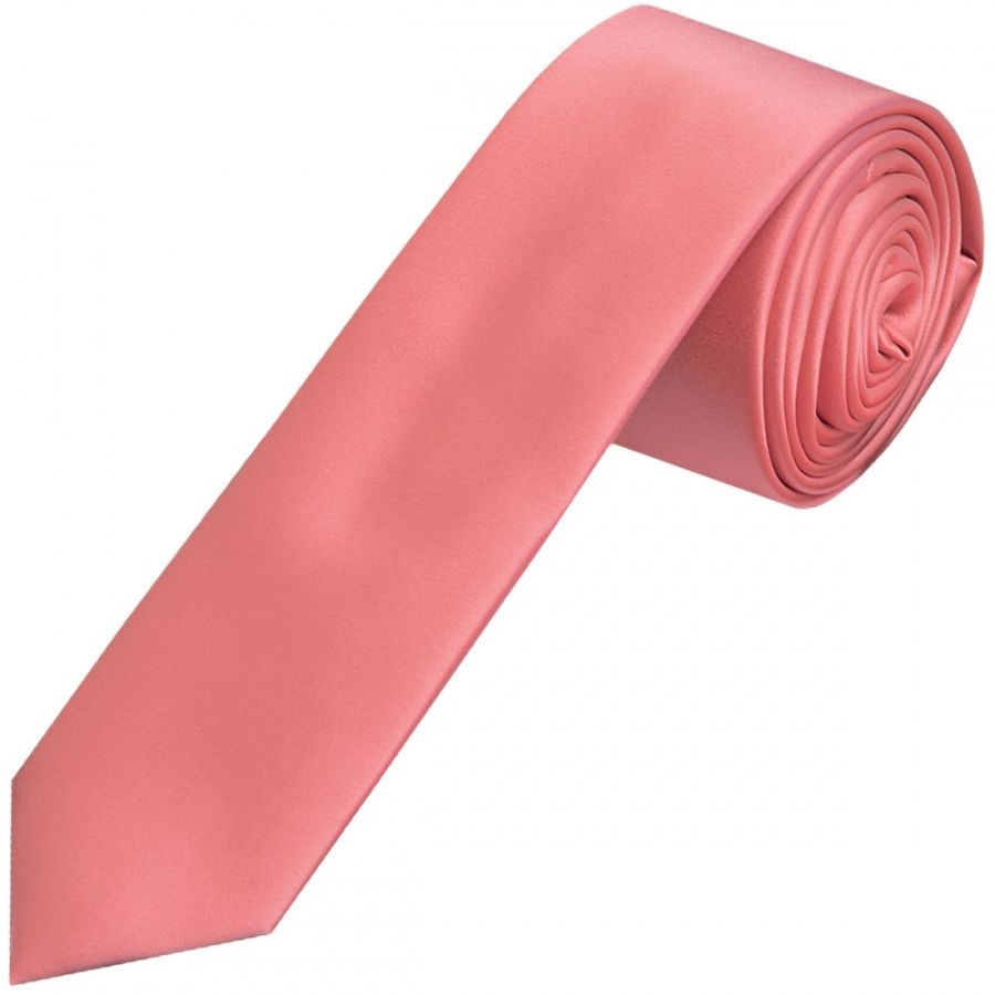 Plain Light Coral Pink Satin Skinny Boys Tie