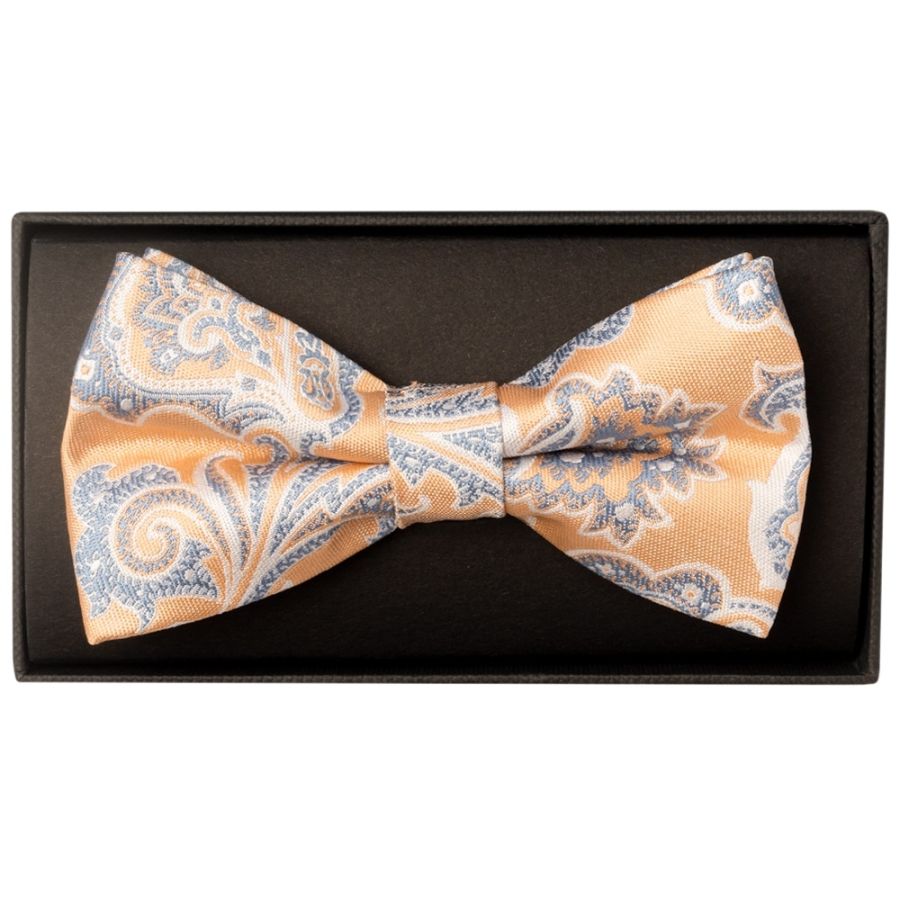 Peach and Blue Paisley Handmade Mens Bow Tie 