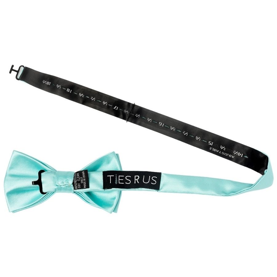 Plain Aqua Handmade Satin Mens Bow Tie and Pocket Square Set