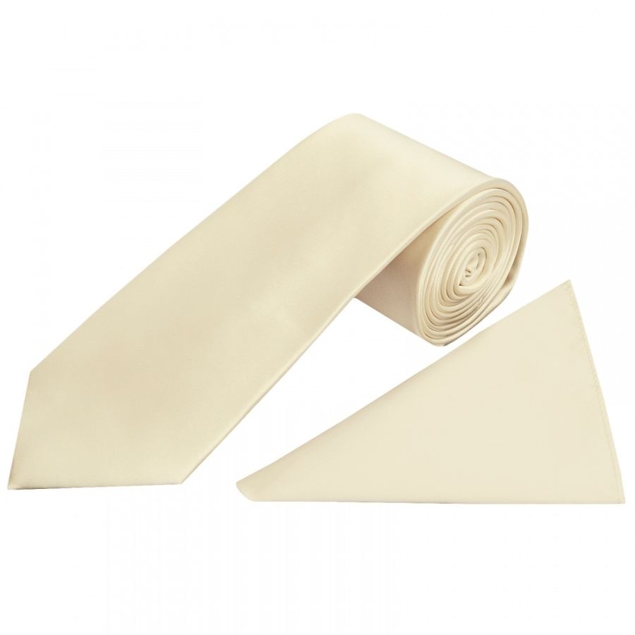 Plain Ivory Satin Classic Men's Tie and Pocket Square Set
