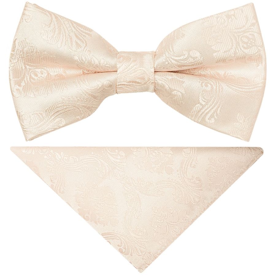 Pre Tied Blush Paisley Boys Bow Tie and Pocket Square Set