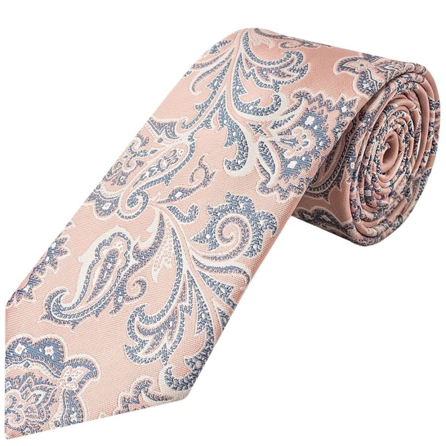 Pink and Blue Paisley Classic Mens Tie and Pocket Square Set