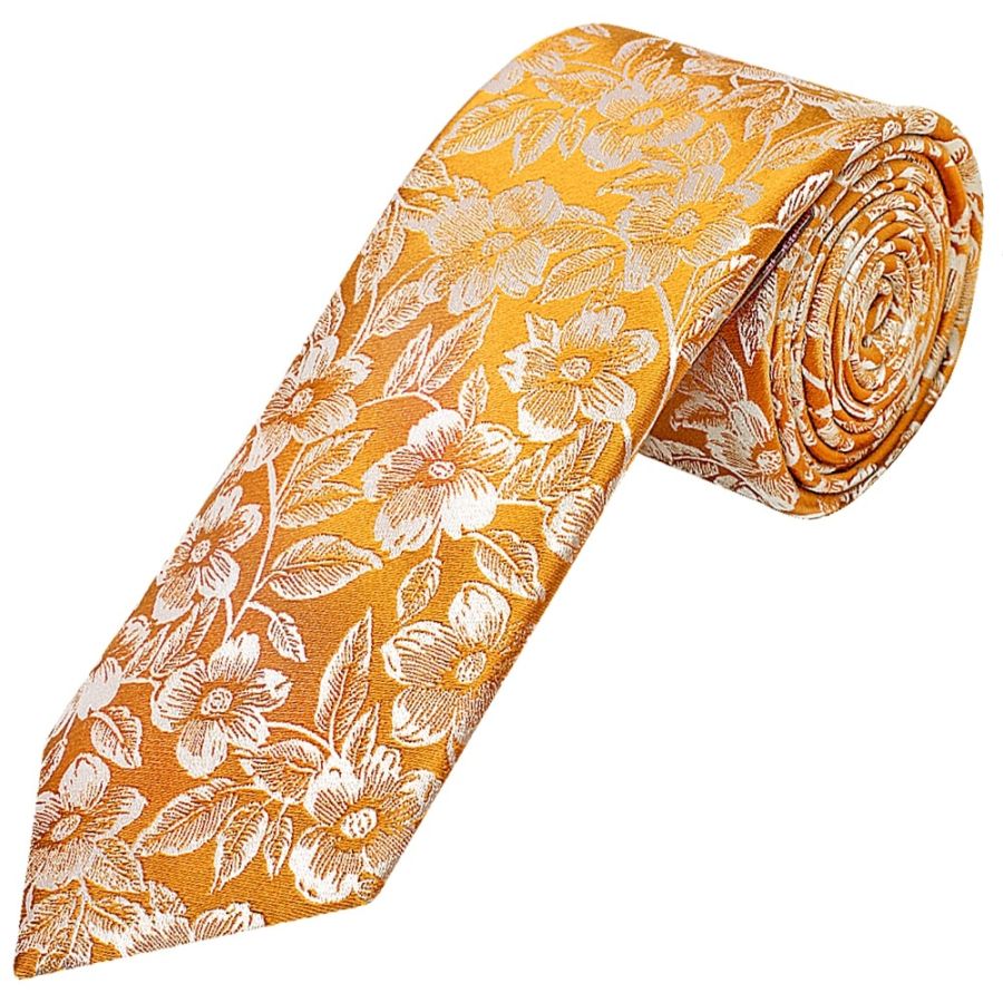 Mens Gold Floral Silk Classic Tie