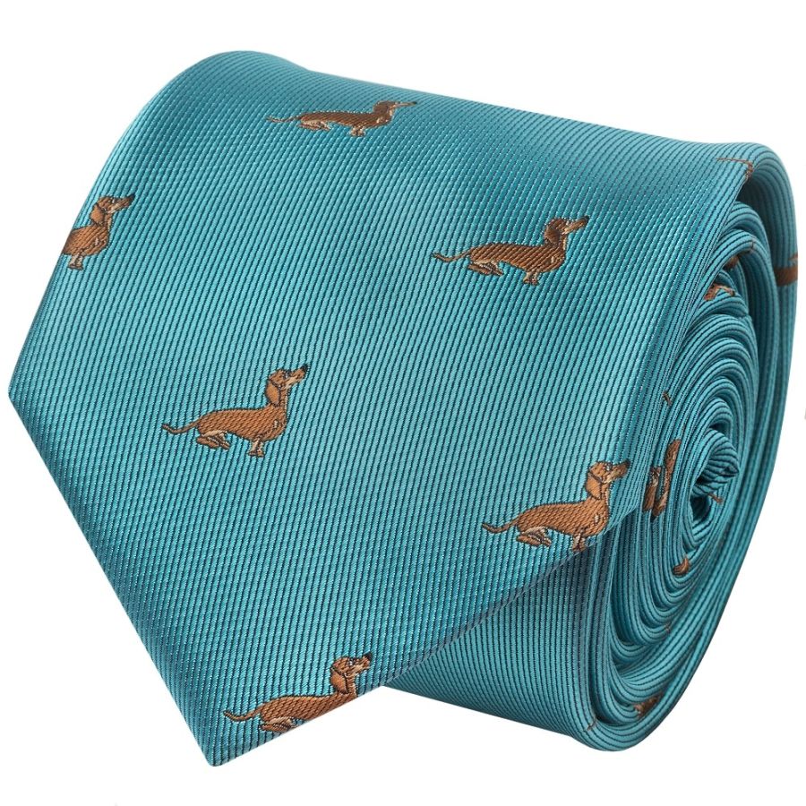 Slim Turquoise Dachshund Men's Tie
