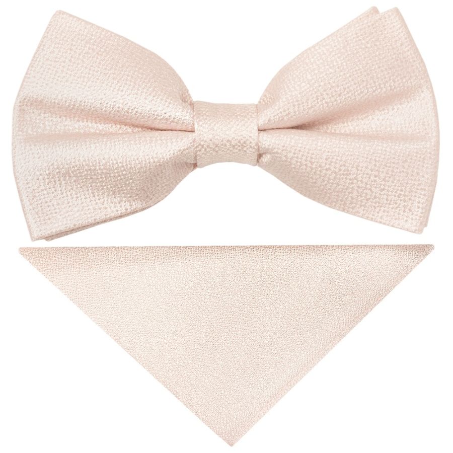 Pre Tied Blush Pink Textured Silk Boys Bow Tie and Pocket Square Set