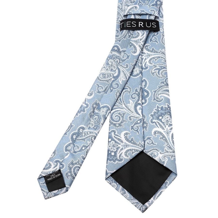 Blue and Silver Paisley Classic Mens Tie and Pocket Square Set