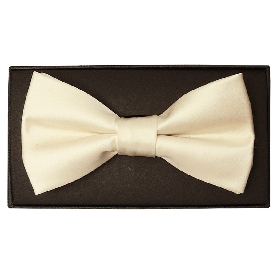 Plain Ivory Hand Made Mens Bow Tie and Pocket Square Set