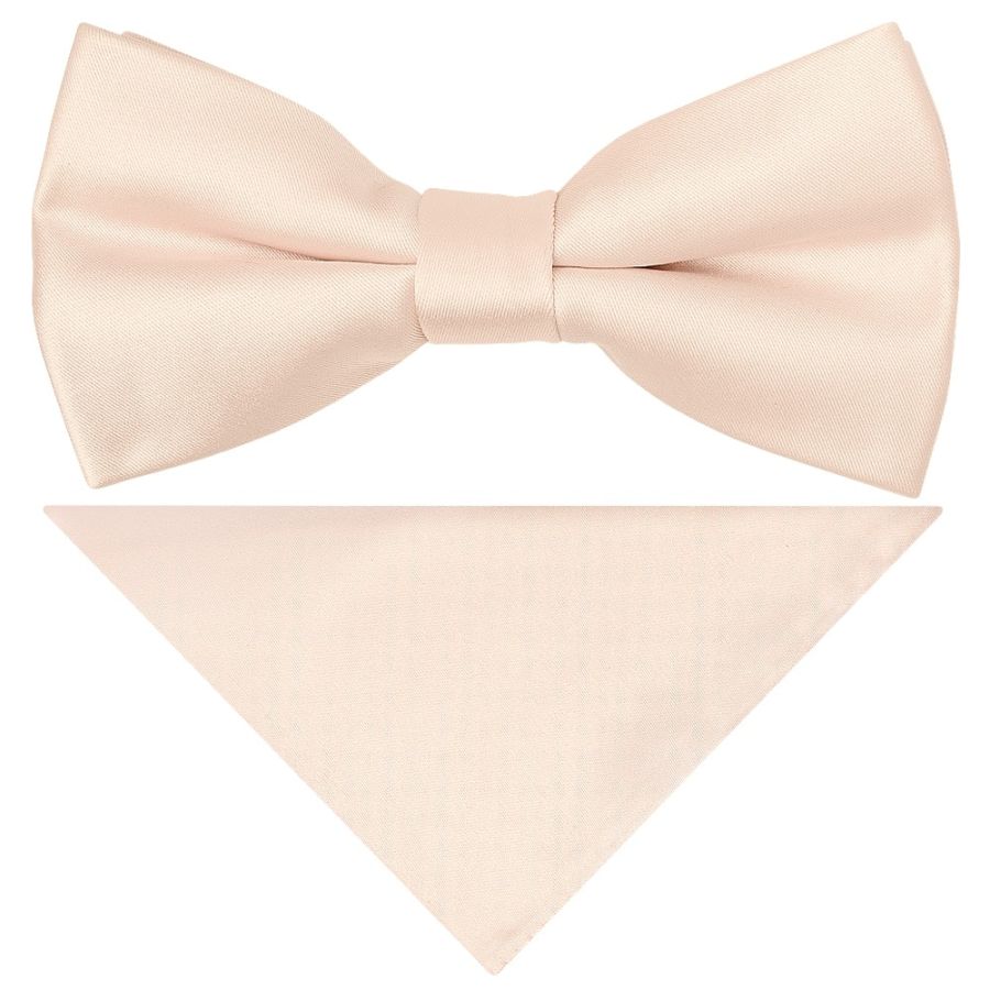 Pre Tied Blush Satin Boys Bow Tie and Pocket Square Set