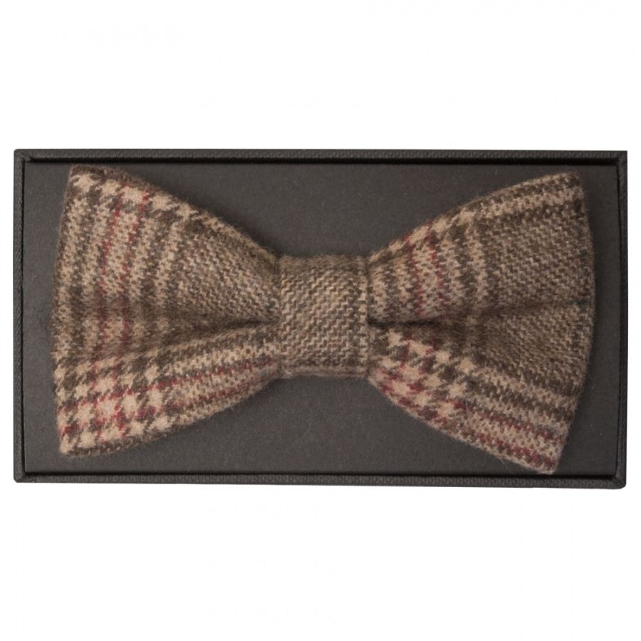 Light Brown Check Mens Tweed Bow Tie