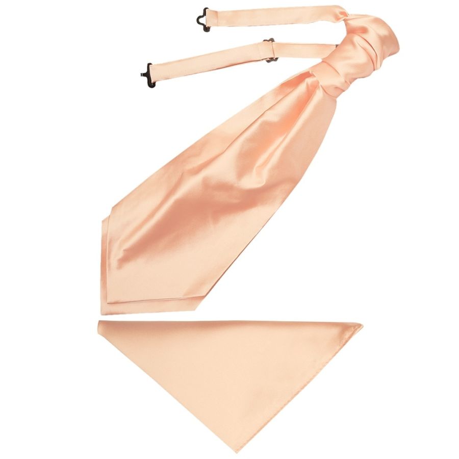 Plain Light Peach Satin Men's Cravat Tie and Pocket Square Set