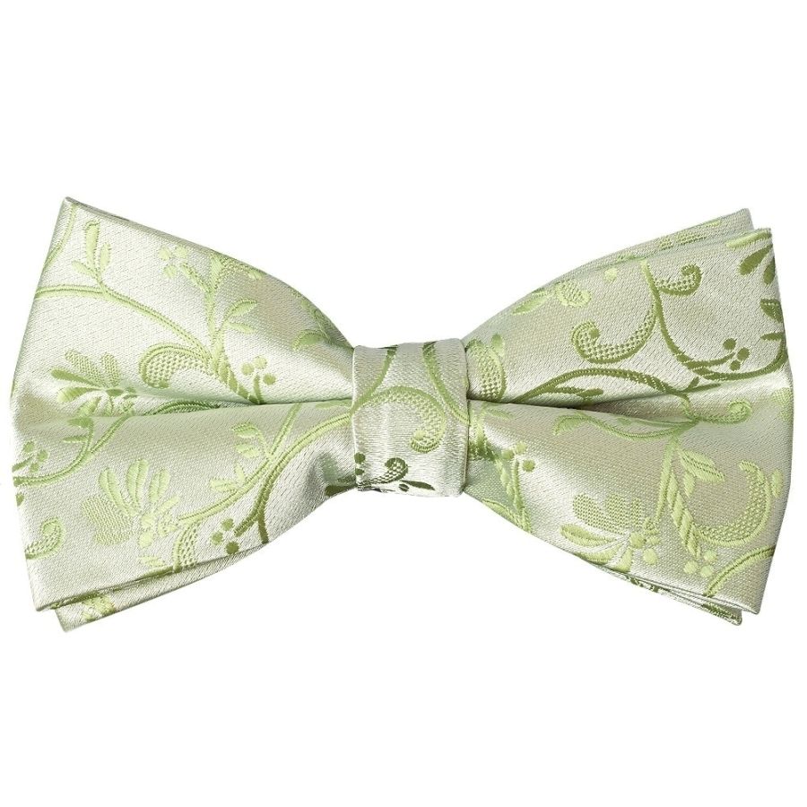 Pre Tied Sage Green Floral Boys Bow Tie and Pocket Square Set Age 4-7