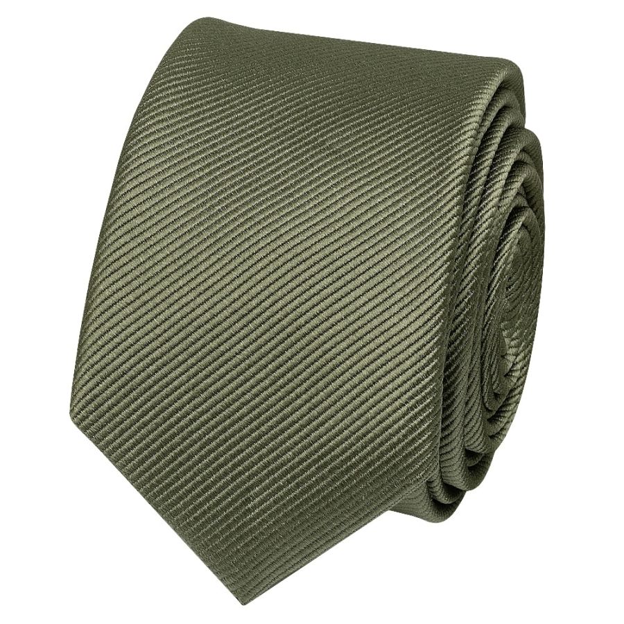 Olive Silk Twill Skinny Mens Tie