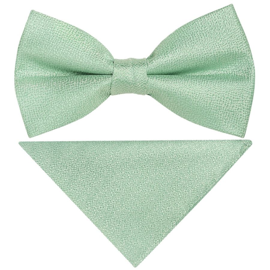 Pre Tied Green Textured Silk Boys Bow Tie and Pocket Square Set