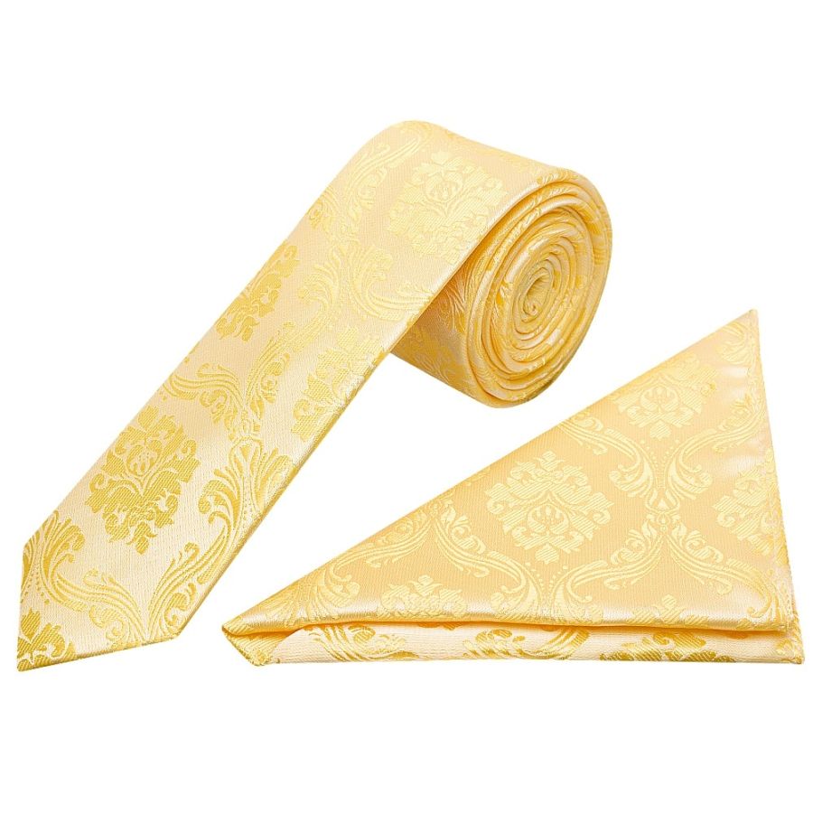 Gold Paisley Skinny Men's Tie and Pocket Square Set