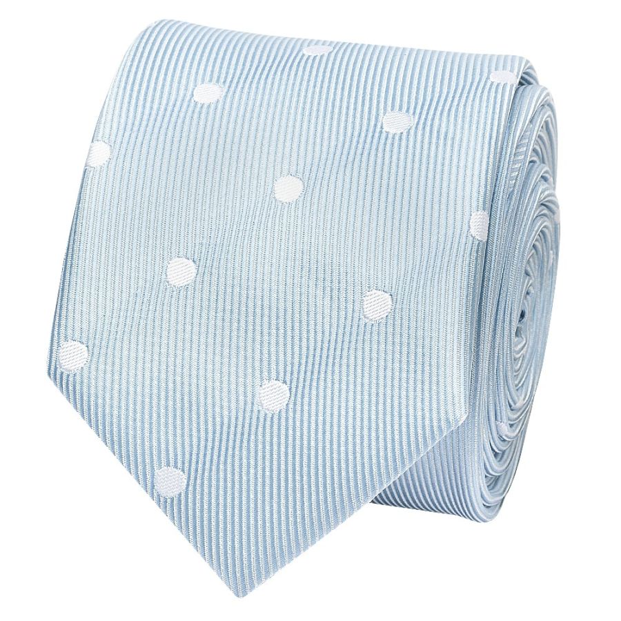 Light Blue Large White Spot Skinny Men's Tie