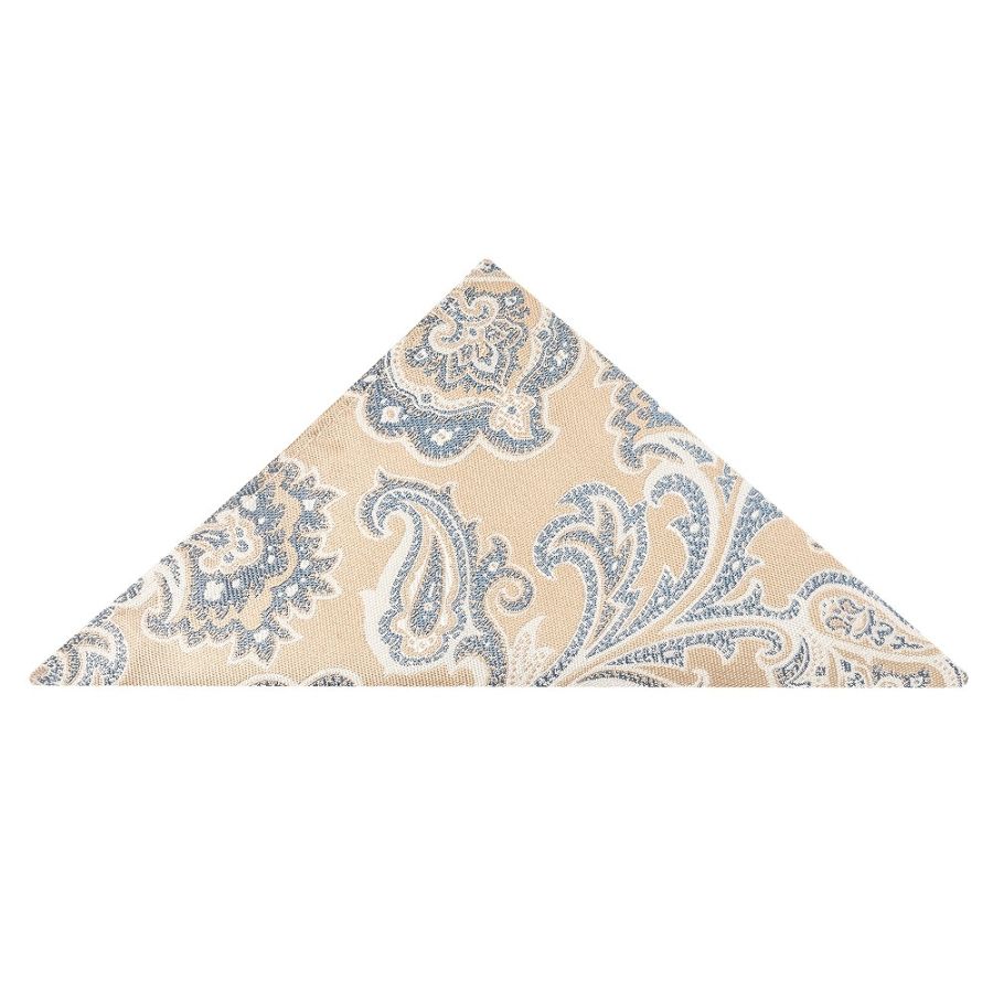 Champagne and Blue Paisley Pocket Square