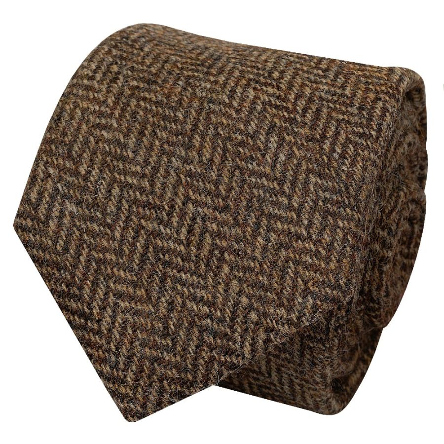 Mens Brown Herringbone Classic Tie