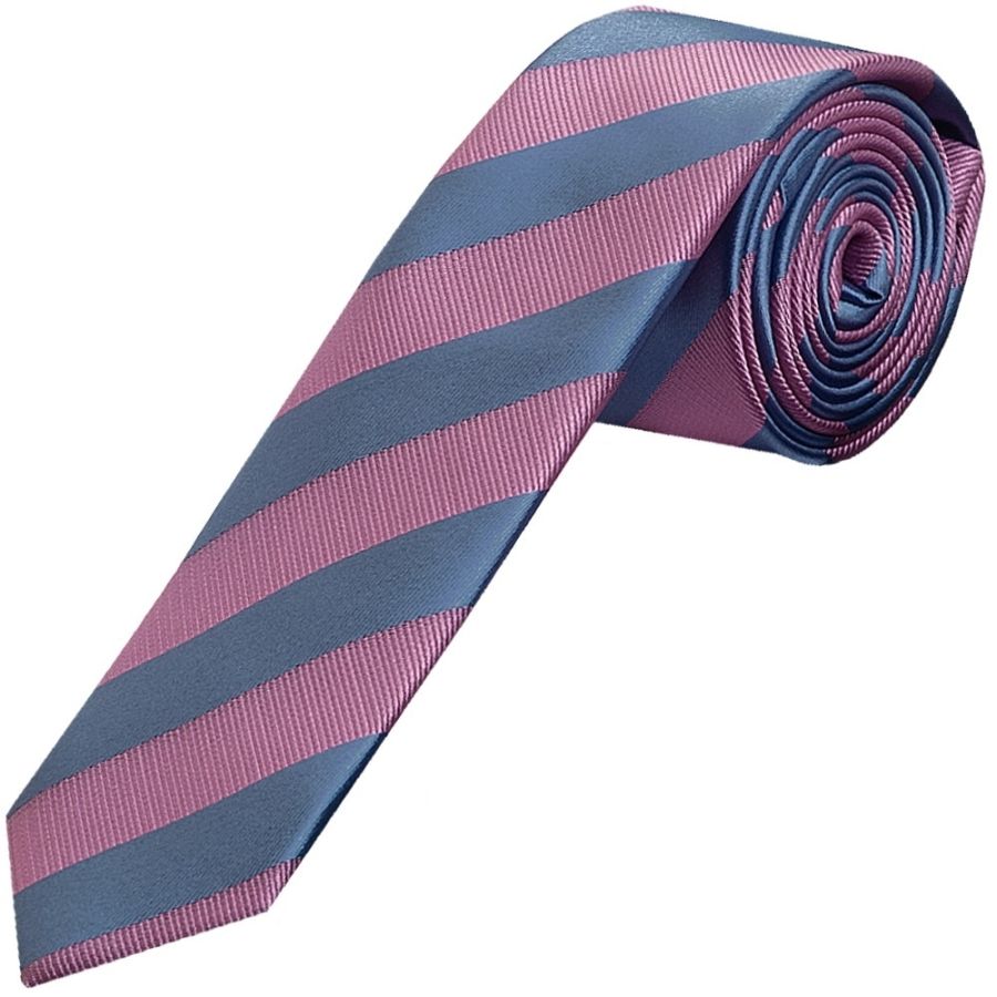 Pink and Light Blue Striped Skinny Men's Tie and Pocket Square Set