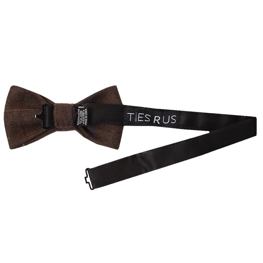 Brown Large Check Mens Tweed Bow Tie