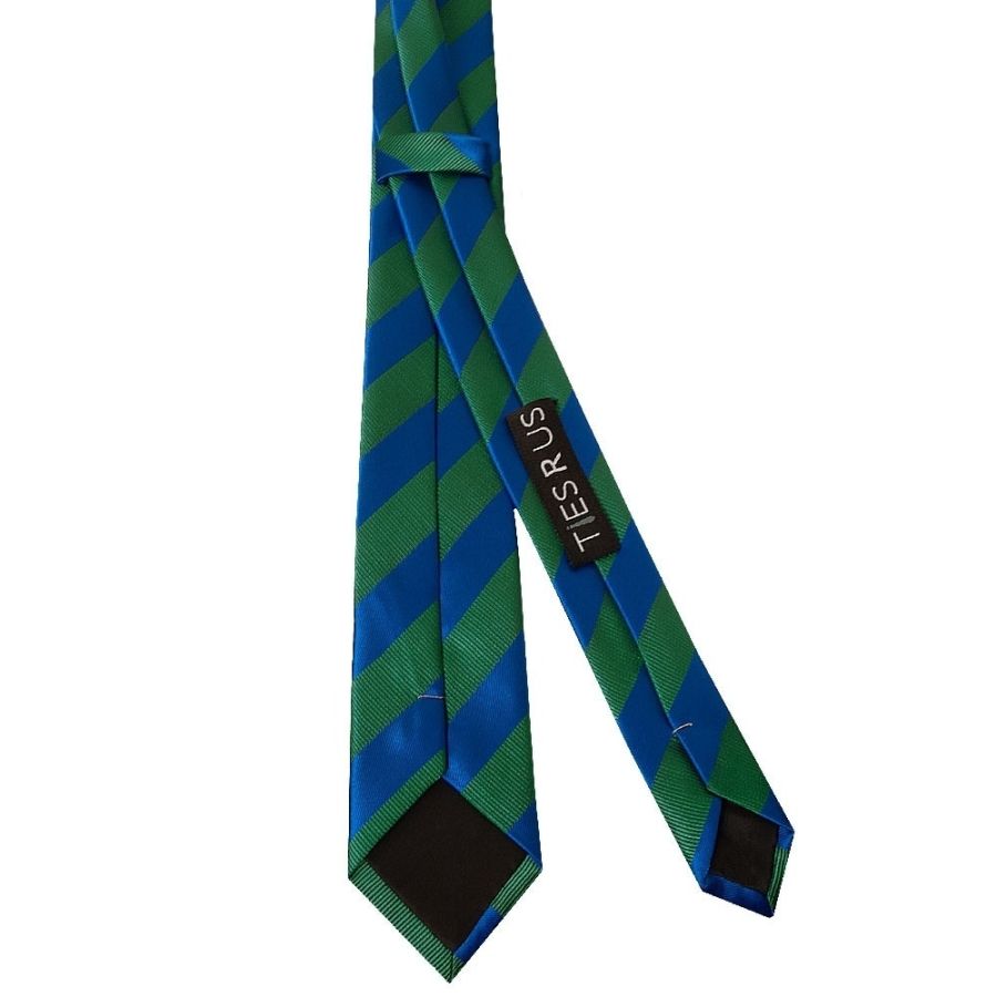 Blue and Green Striped Skinny Men's Tie and Pocket Square Set