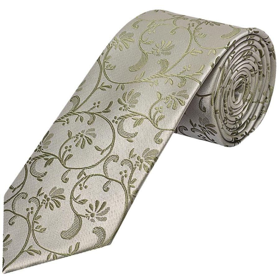 Dusty Sage Floral Classic Men's Tie and Pocket Square Set